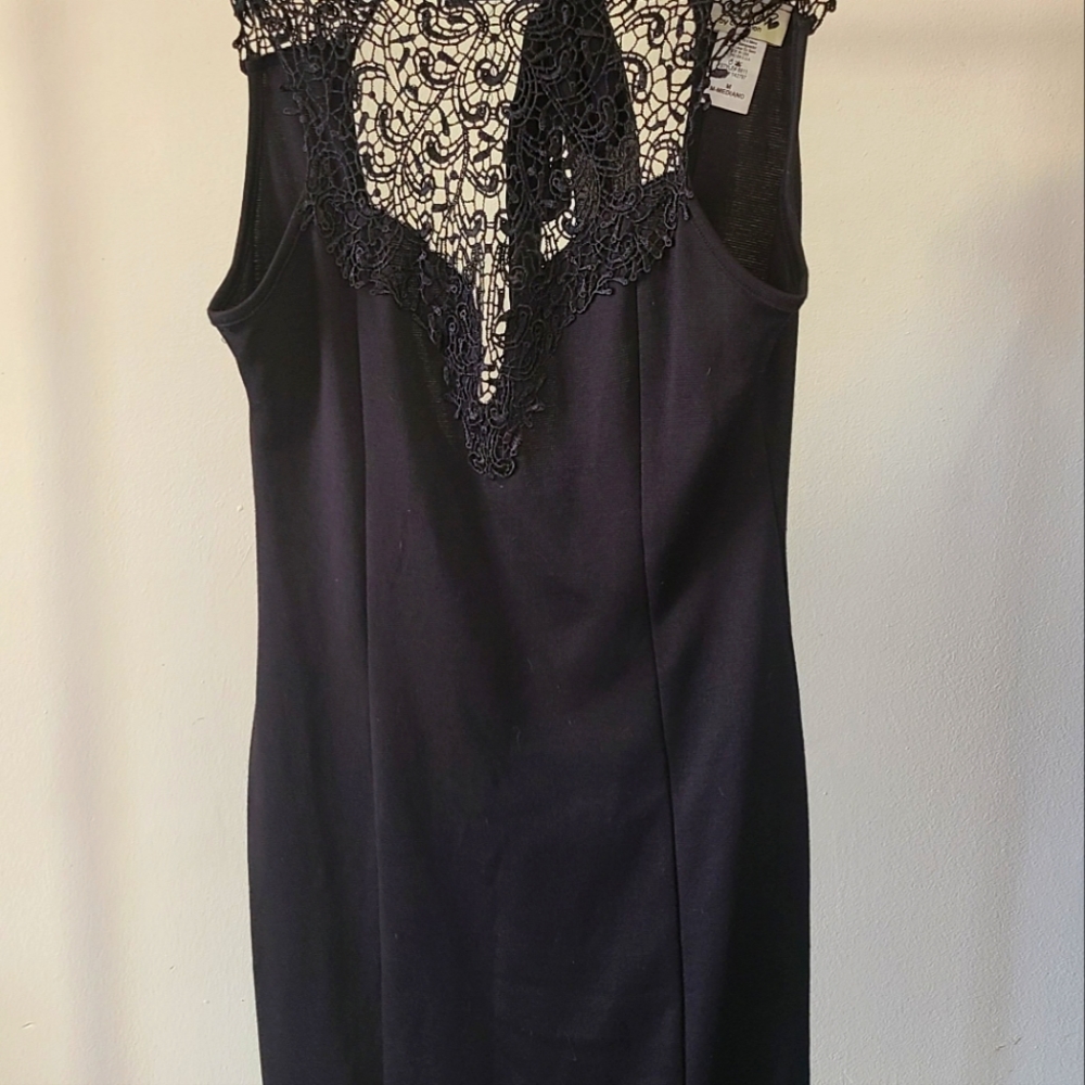 Black Halter Dress with Lace Front & Open Back Size M